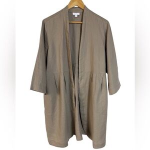 Pure Jill Elements Linen Open Front Cardigan Duster Jacket Beige Petite L